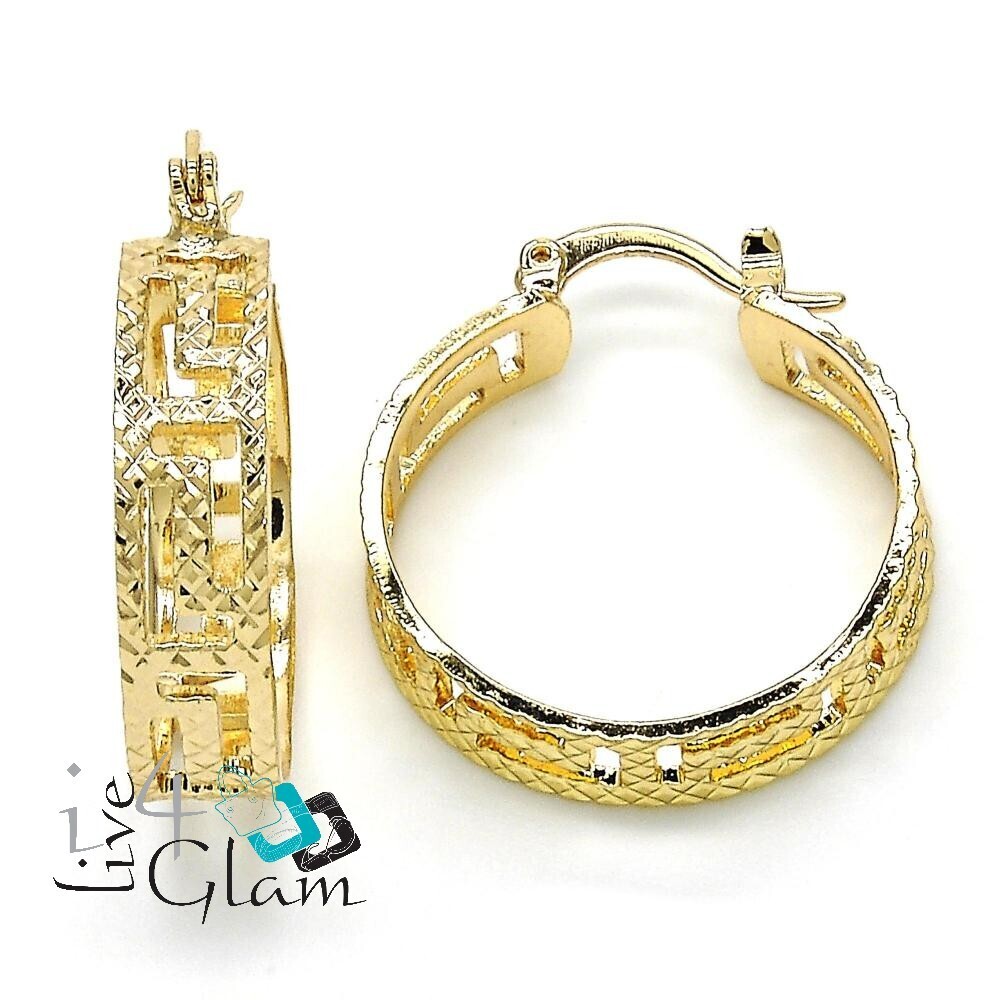 Gold Layered Diamond Cut Greek Key  Small Hoop