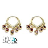 Gold Layered Hanging Red Greek Eye Huggie