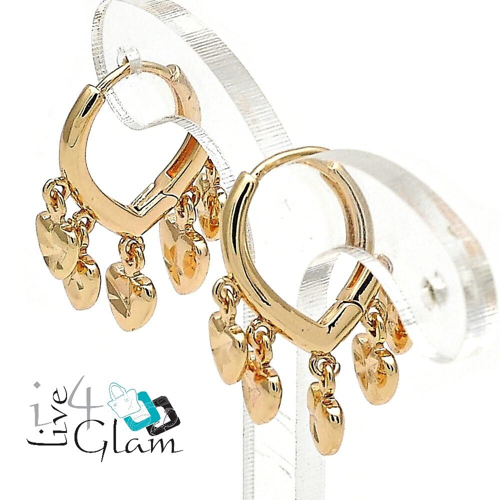 Gold Layered Hanging Diamond Cut Heart Huggie