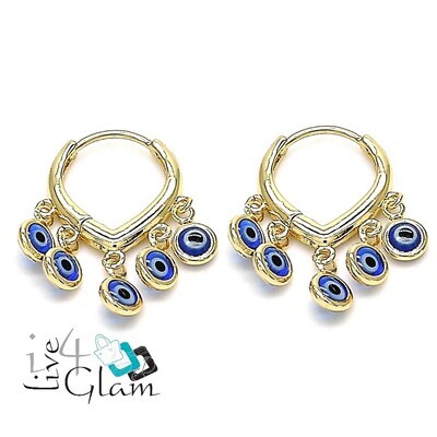 Gold Layered Hanging Blue Greek Eye Huggie