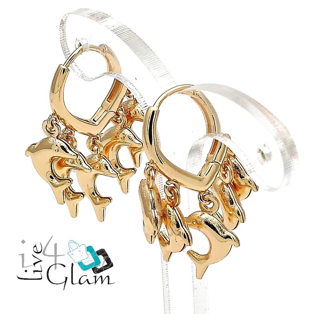 Gold Layered Hanging Dolphin Huggie