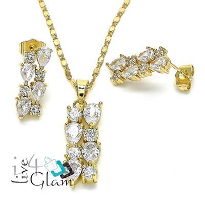 Gold Layered Teardrop CZ Necklace and Earring Set