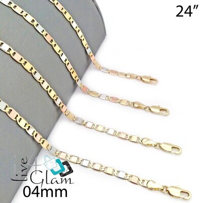 Gold Layered Tri Colour Mariner 4mm Chain 24&quot;