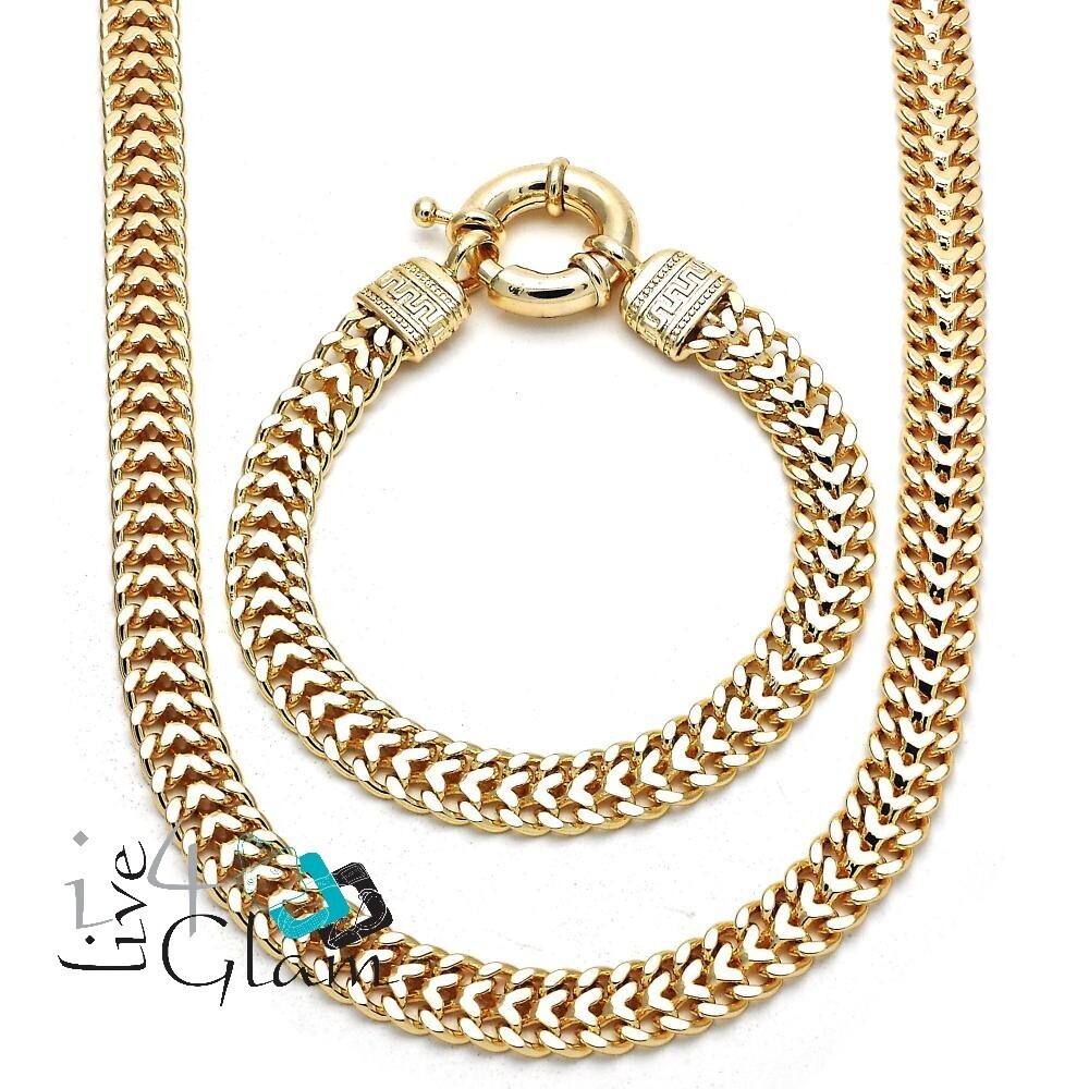 Gold Layered Greek Key Pattern Chain and Bracelet Set