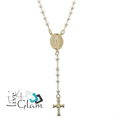 Gold Layered Pearl Mother Mary Crucifix Rosary