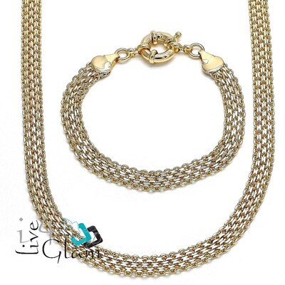 Gold Layered Flat Snake Link Chain and Bracelet Set