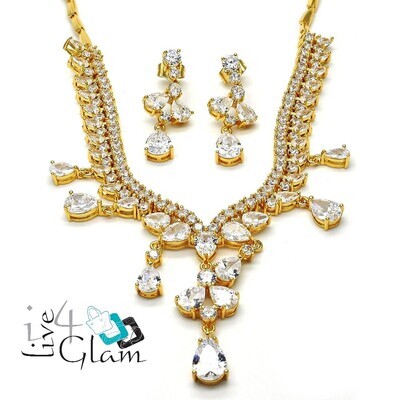 Gold Layered Teardrop CZ Necklace and Earring Set