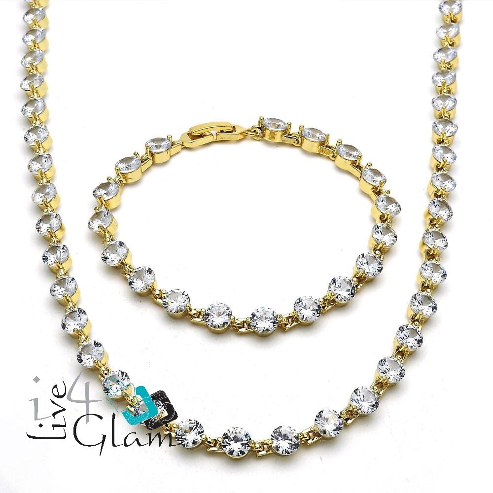 Gold Layered CZ Necklace and Bracelet Set