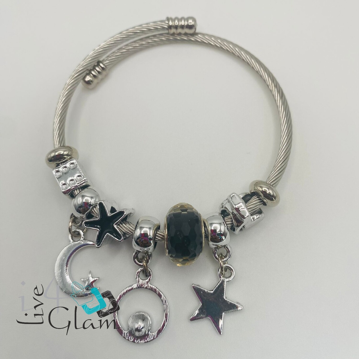 Stainless Steel Starfish Charm Bracelet, Color: Black