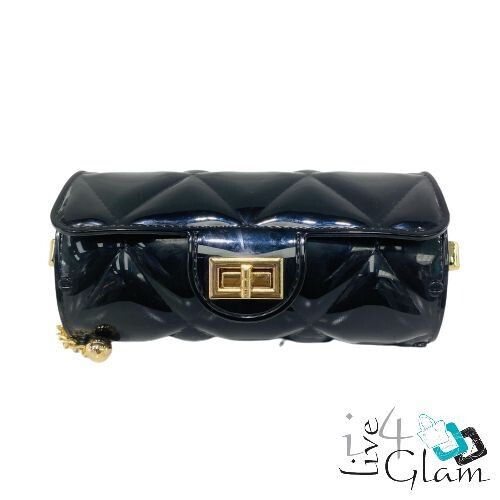 Rubber Gold Chain Mini Bag, Color: Black
