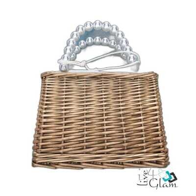 Straw Faux Pearl Handbag