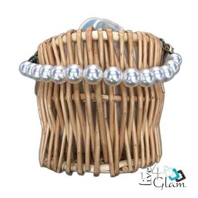 Straw Faux Pearl Handbag
