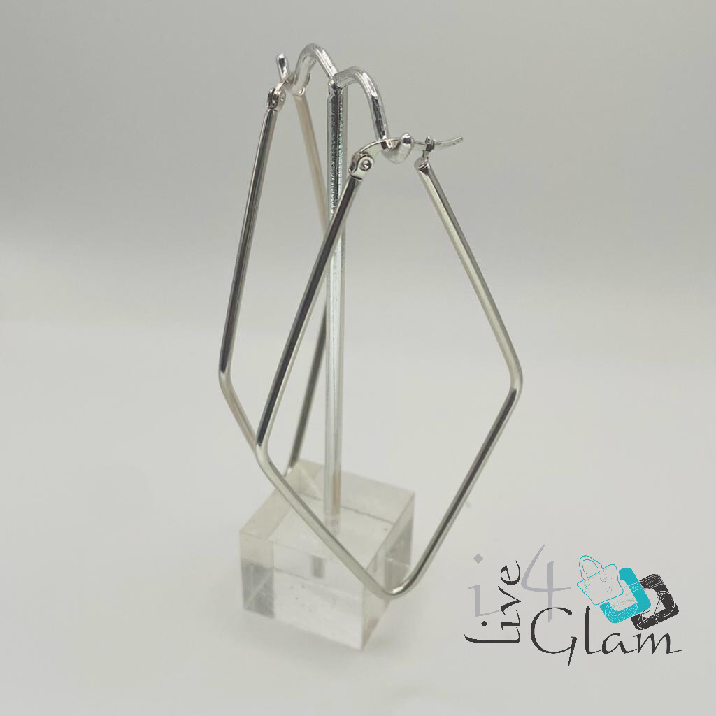 Stainless Steel Silver Diamond Hoop Earring