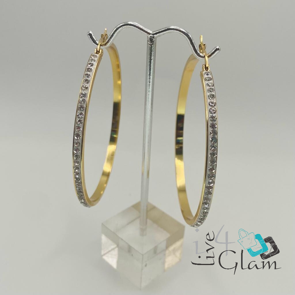 Stainless Steel Large Cz Hoop, Color: Gold