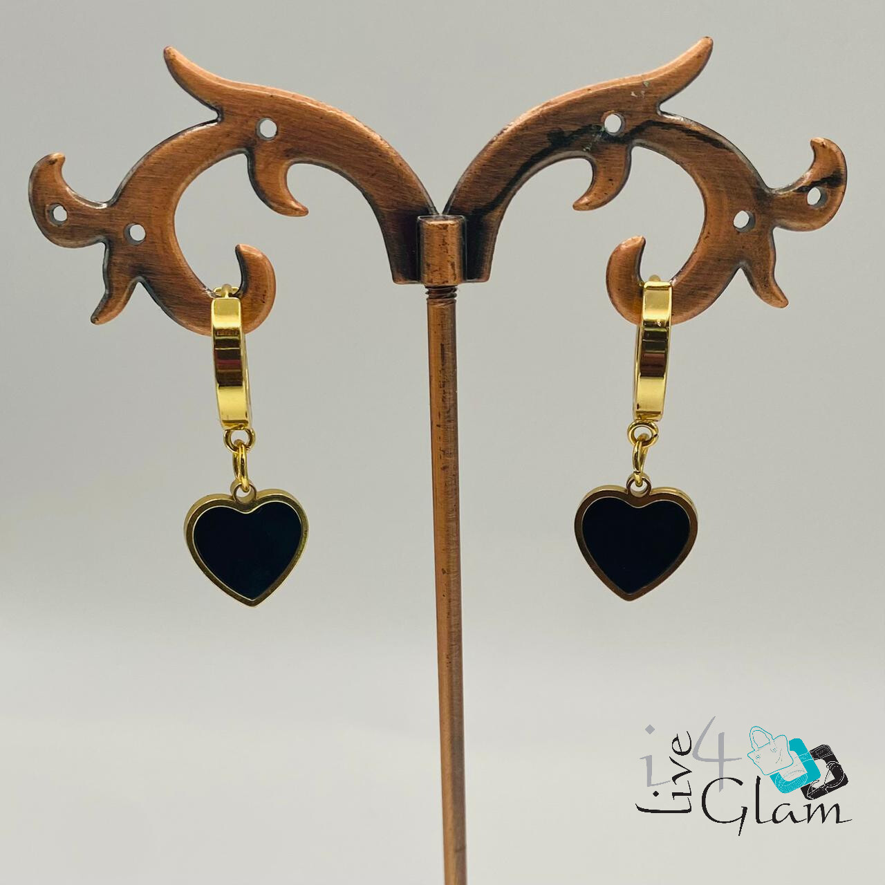 Stainless Steel Dangle Huggie, Color: Gold, Style: Heart
