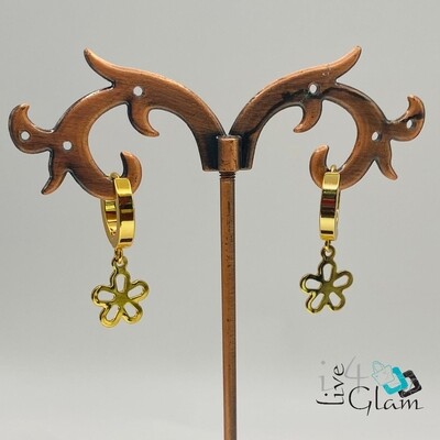 Stainless Steel Dangle Huggie Gold Flower