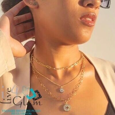 Stainless Steel Star and Circle CZ Chain Set