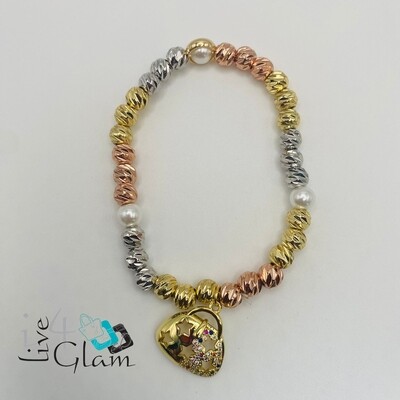 Stainless Steel Tri Colour Charm Bracelet Bag