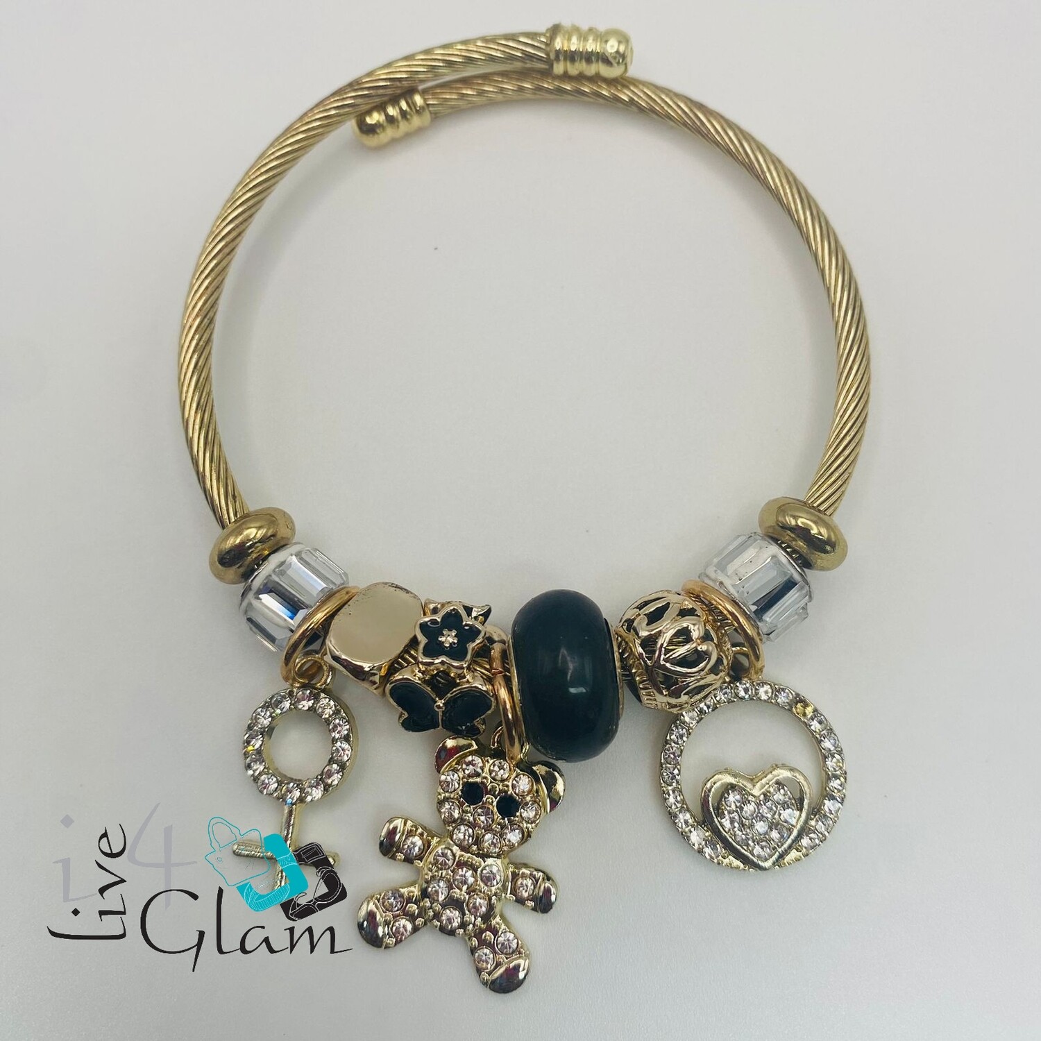 Stainless Steel Bear Charm Bracelet