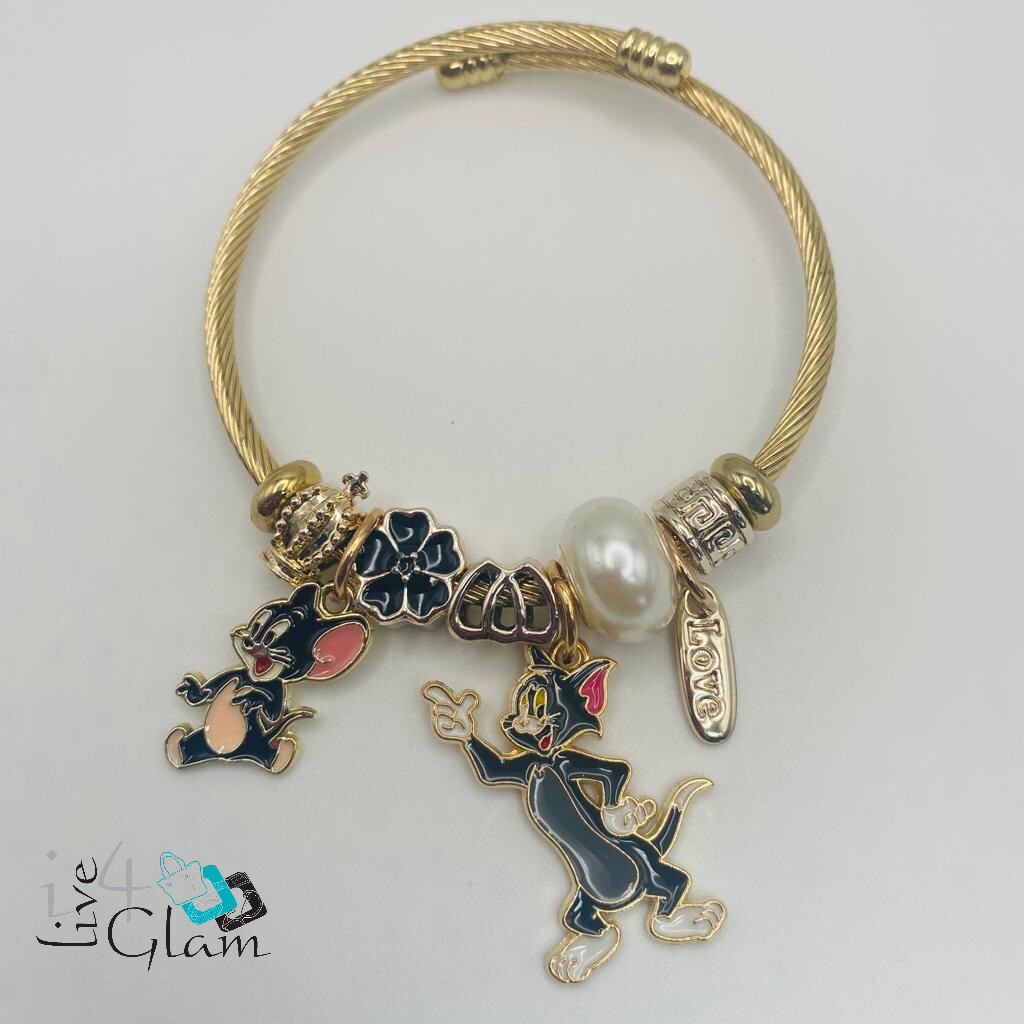 Stainless Steel Tom and Jerry Charm Bracelet