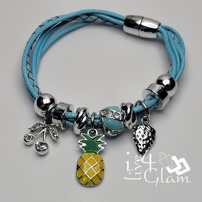 Magnetic Leather Pineapple Charm Bracelet