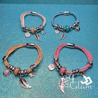 Magnetic Leather Leaf Charm Bracelet