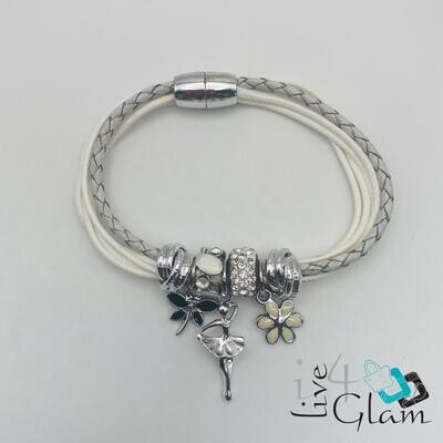 Magnetic Leather Ballerina Charm Bracelet