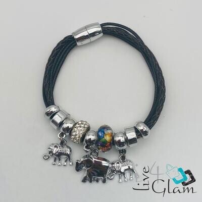 Magnetic Leather Elephant Charm Bracelet