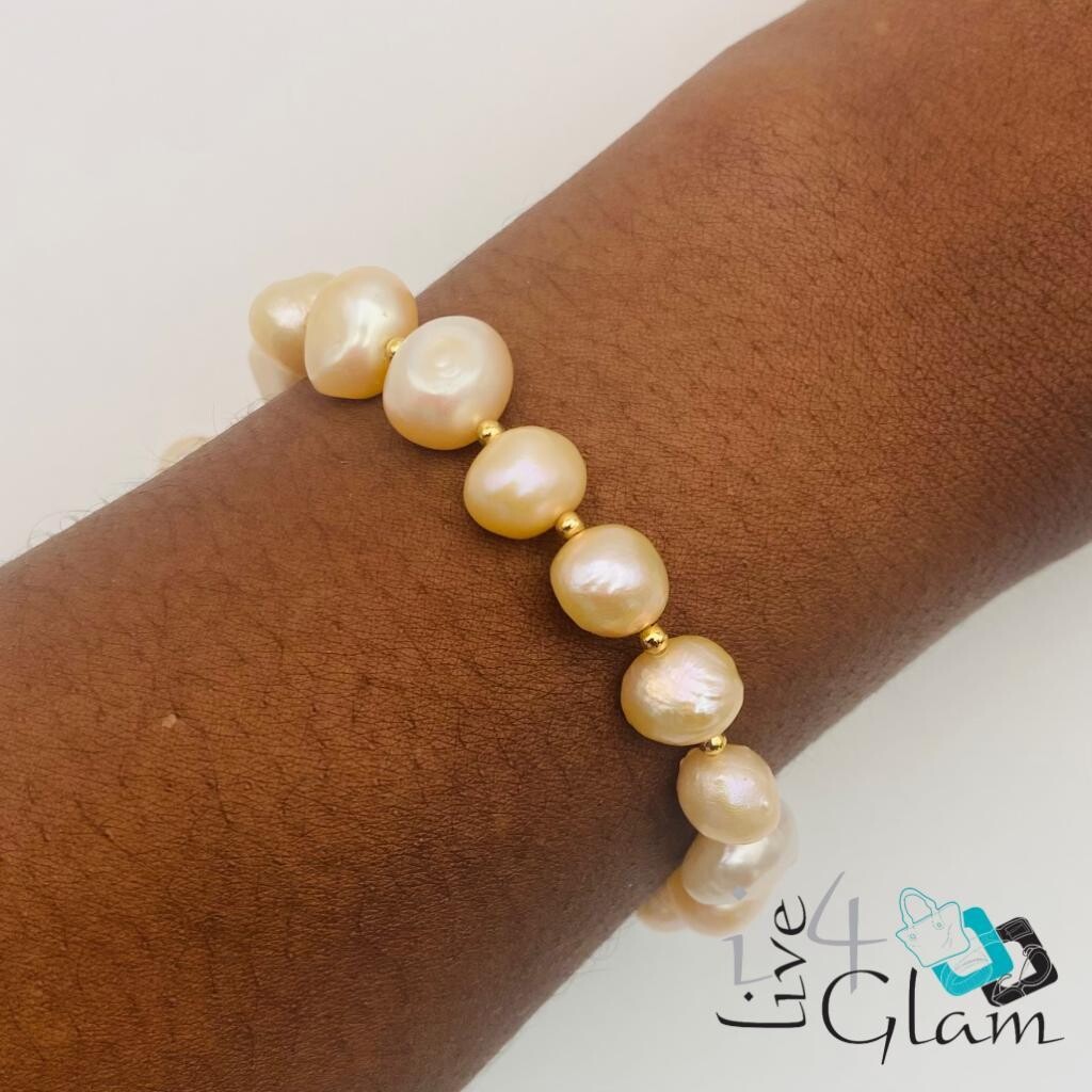 Single Row Pearl String Bracelet, Color: Peach