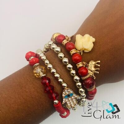 4 Pcs Bracelet Set Red