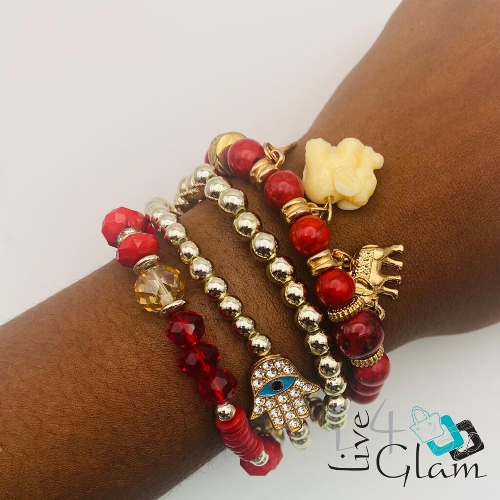 4 Pcs Bracelet Set Red