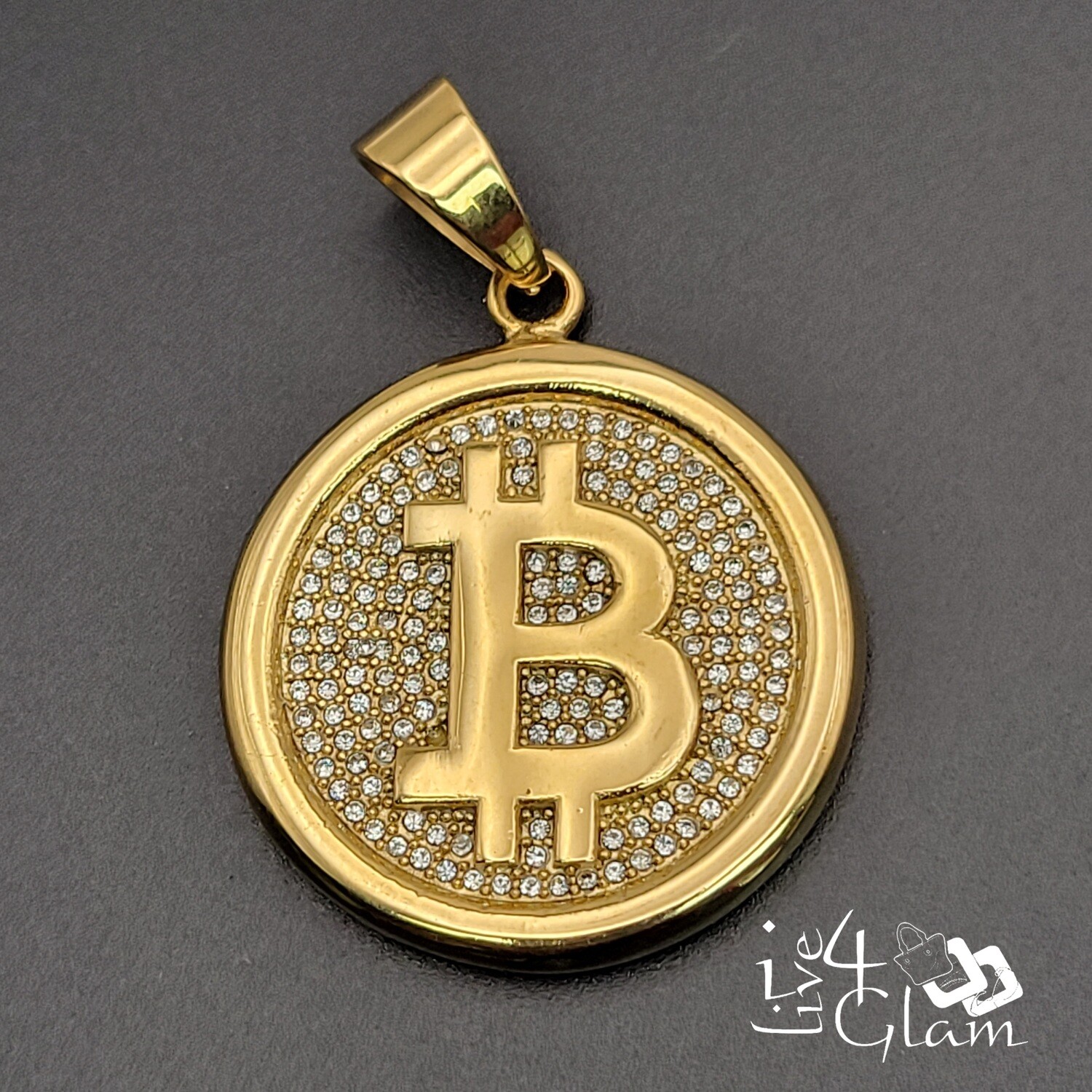 Stainless Steel Bitcoin CZ Pendant