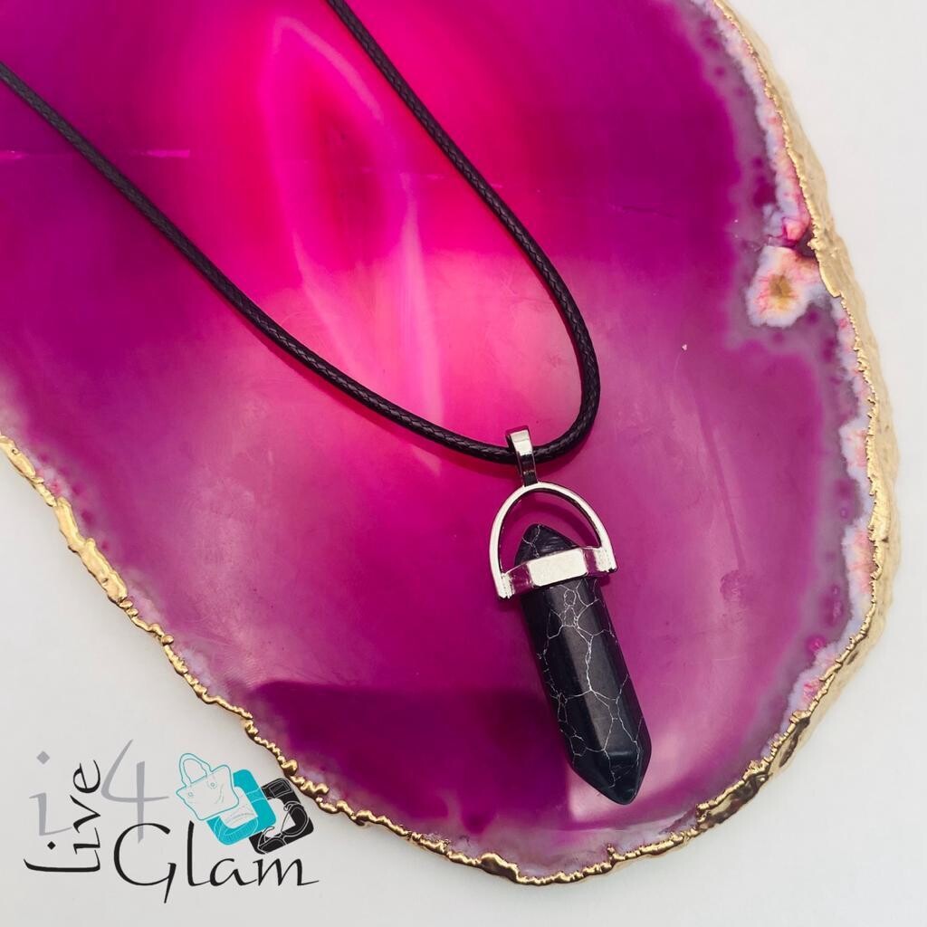 Gemstone with Black Cord Chain Crystal