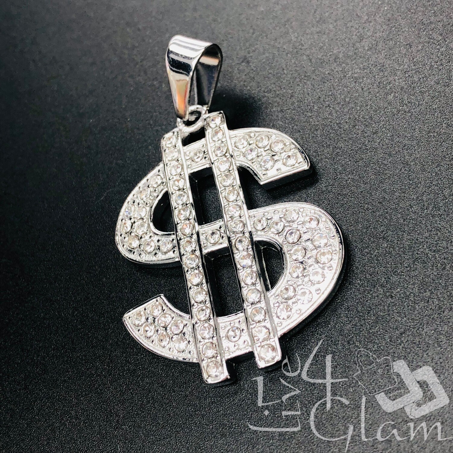 Stainless Steel Silver Bling Dollar Sign Pendant, Size: Small