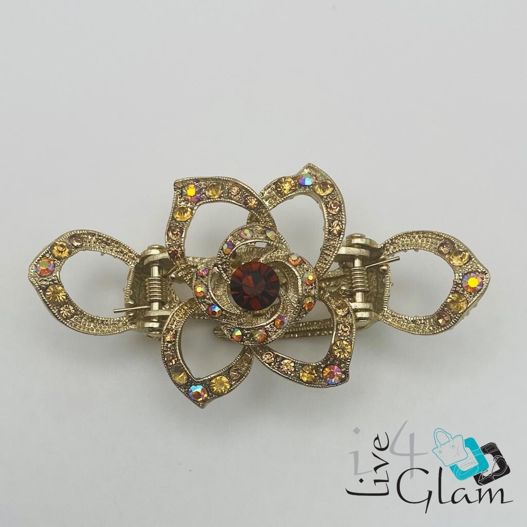 Flower Hair Clip with Double Clamp, Color: Gold