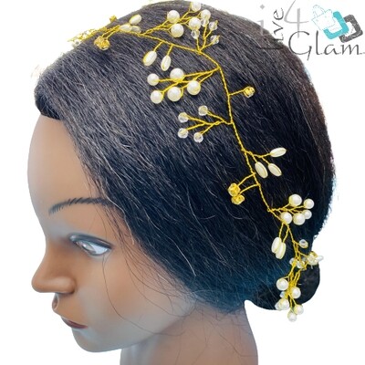 Gold Wire Pearl/Crystal Hair Piece