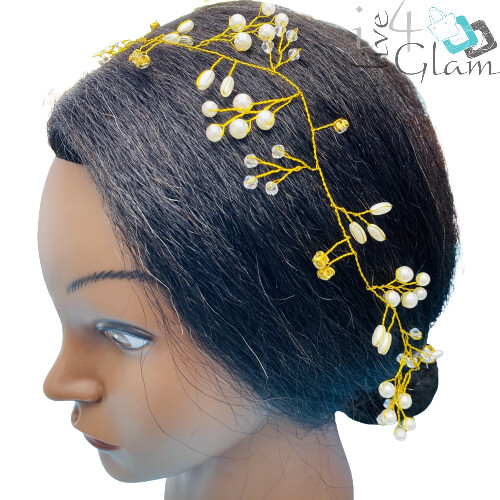 Gold Wire Pearl/Crystal Hair Piece