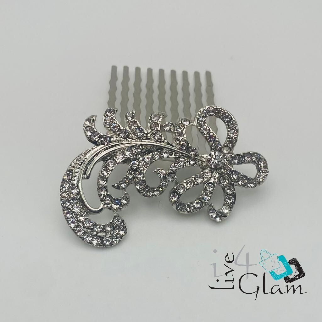 Hair Comb Feather Crystal