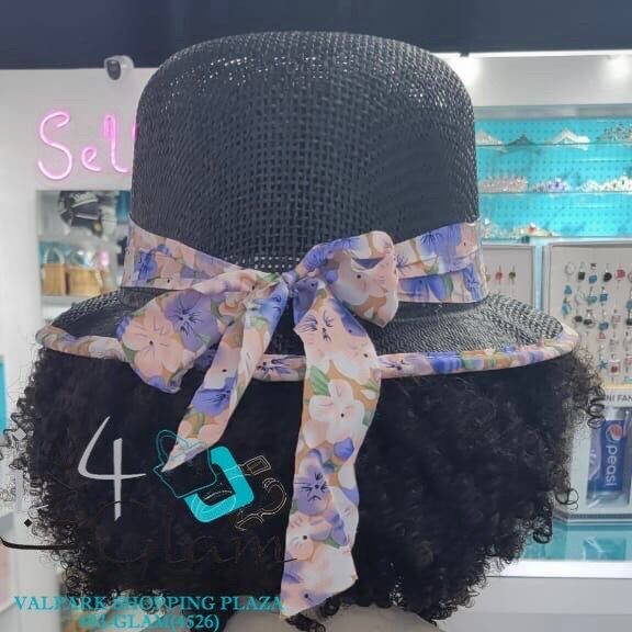 Floral Straw Hat, Color: Black