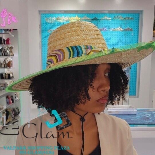 Ladies Straw Hat Stripe, Color: Green