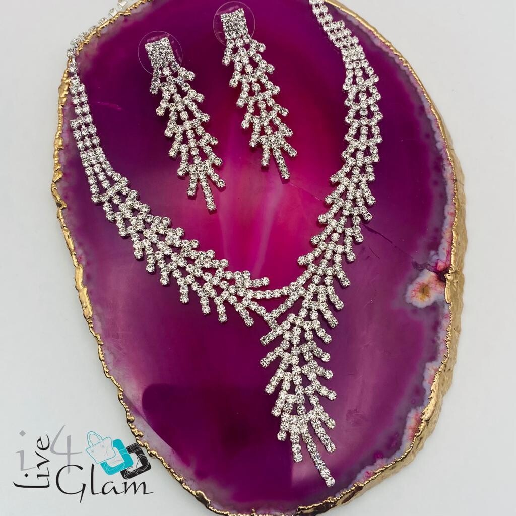 Fancy Crystal Chain &amp; Earring Leaf Set