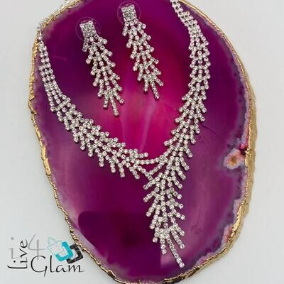 Fancy Crystal Chain &amp; Earring Leaf Set