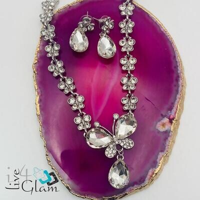 Crystal Butterfly Chain and Earring Tear Drop Set