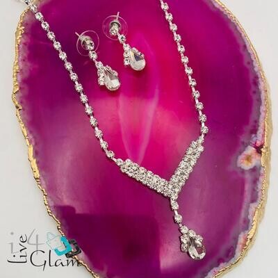 Vshaped Crystal Drop Chain and Earring  Set