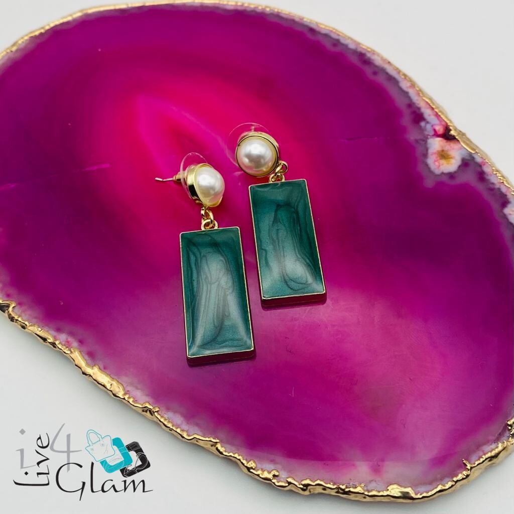 Fashion Rectangular Small Pearl Earring Silver Post