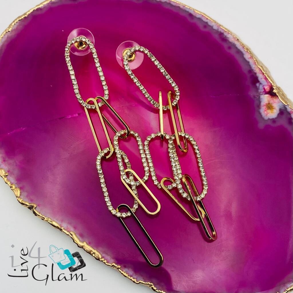 Fashion Rhinestone Geometric Chain Earrings Silver Post