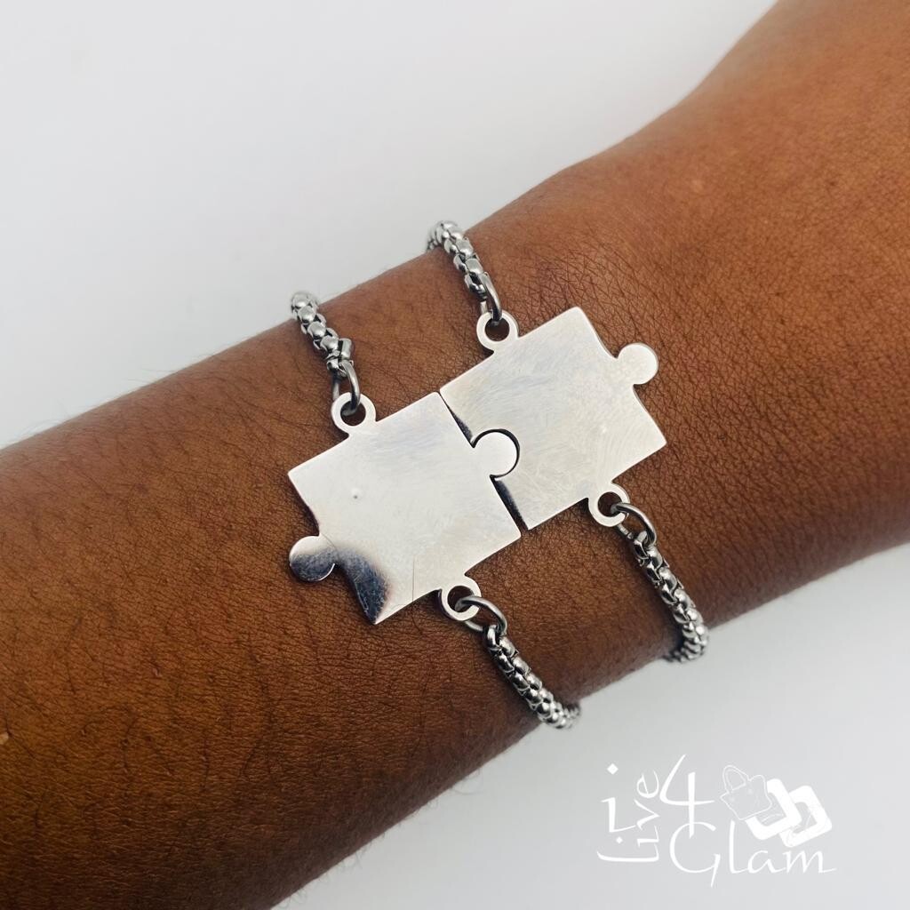 Stainless Steel Puzzle Bolo Matching Bracelet Set