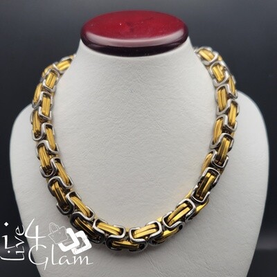 Stainless Steel Large Two Tone Byzantine Chain 30&quot;