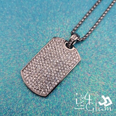 Stainless Steel Silver Medium Bling Dog Tag w Chain Pendant