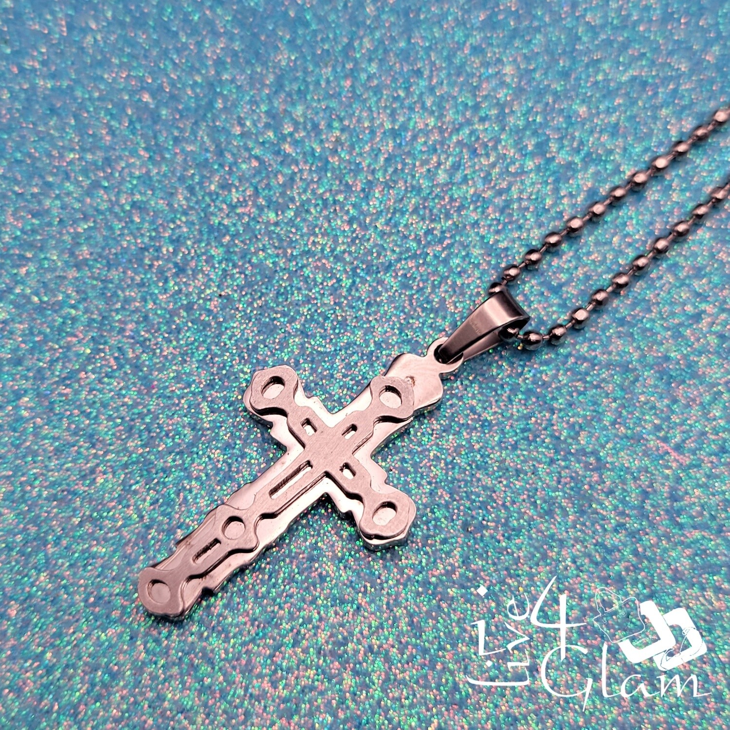 Stainless Steel Silver 2D Pattern Cross Chain and Pendant